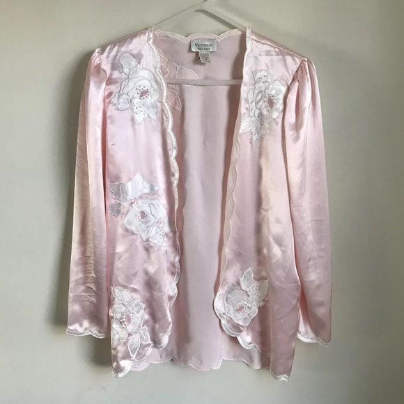 Vintage Victorias Secret Gown Pink Sheer Satin Womens Small Set 2 Pc Set - Picture 6 of 12